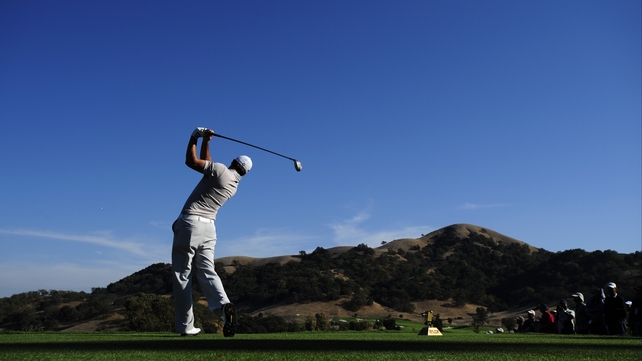 John Mallinger tees off on the 18th hole during round three of the Frys.com Open at the CordeValle Golf Club
