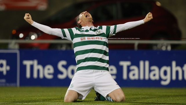 Twigg shows his delight after opening the scoring