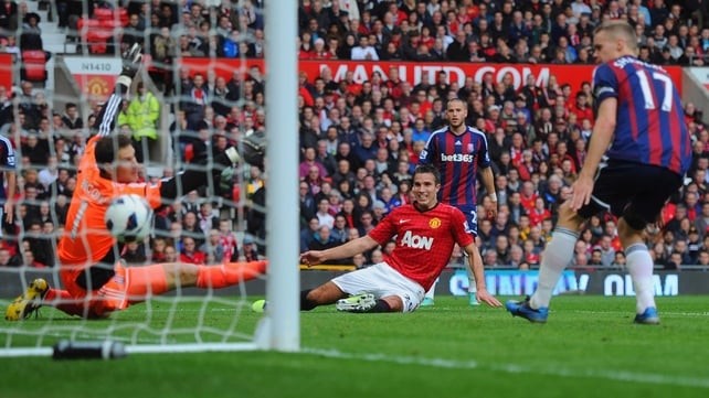 Robin van Persie watches his effort cross the line