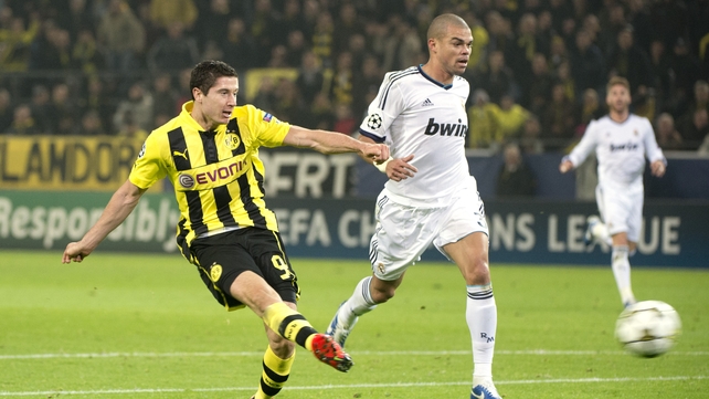 Robert Lewandowski gave Borussia Dortmund the lead against Real Madrid at the Westfalenstadion