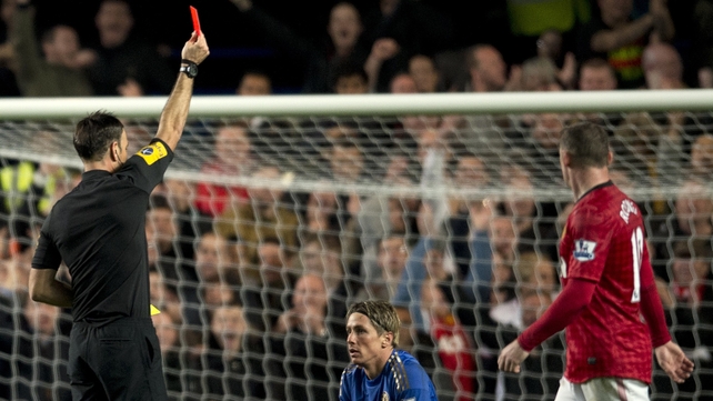 Fernando Torres was unlucky to see red as Chelsea were reduced to nine men