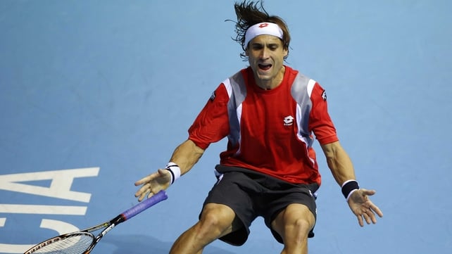 David Ferrer celebrates after winning the match-point in Valencia