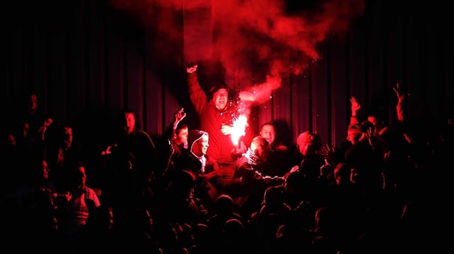 The Dundalk fans celebrate their team's escape