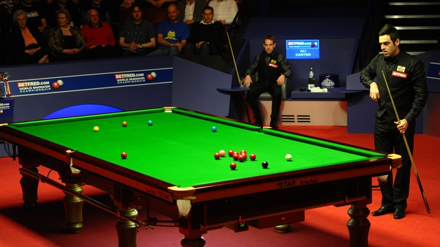 Ronnie O'Sullivan seen during the World Snooker Championship final against Ali Carter