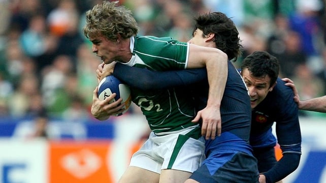 Andrew Trimble gets tackled by David Skrela, much to the confusion of JP Pietersen