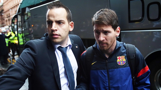 Lionel Messi was escorted into the Barcelona team hotel amid huge interest from Celtic supporters