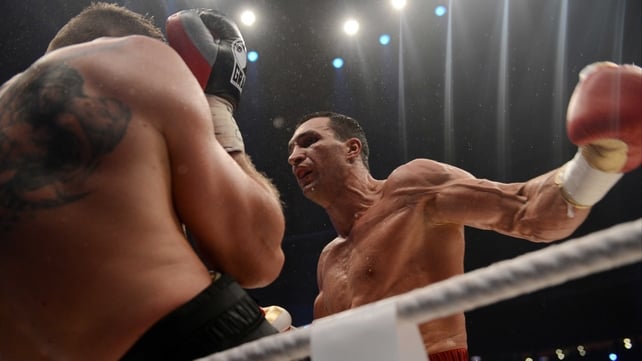Klitschko on his was to victory at the O2 Arena