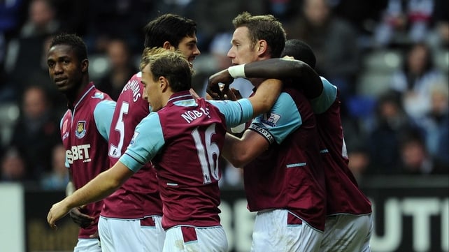 Delight amongst the West Ham players after Kevin Nolan's goal