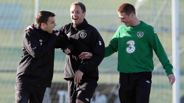 James McCarthy (r) enjoying some training session banter with Seamus Coleman (l) and David Meyler