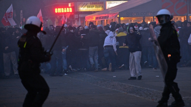 Some protesters threw projectiles at police Some protesters threw projectiles at police