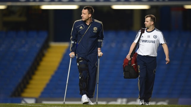 John Terry walking on crutches after Chelsea's draw with Liverpool at Stamford Bridge