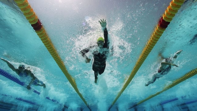 Ian Thorpe competing in the men's 400 metre freestyle at the Athens Olympics