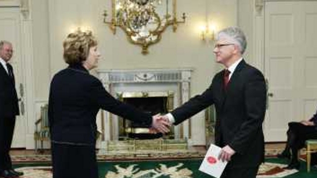 Denmark's Ambassador to Ireland Niels Pultz shake hands with former President Mary McAleese Denmark's Ambassador to Ireland Niels Pultz shake hands with former President Mary McAleese