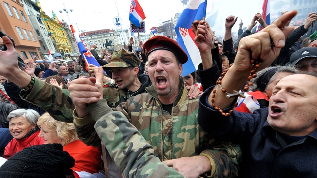 People celebrate in Zagreb after the acquittals of former Croatian generals Ante Gotovina and Mladen Markac People celebrate in Zagreb after the acquittals of former Croatian generals Ante Gotovina and Mladen Markac