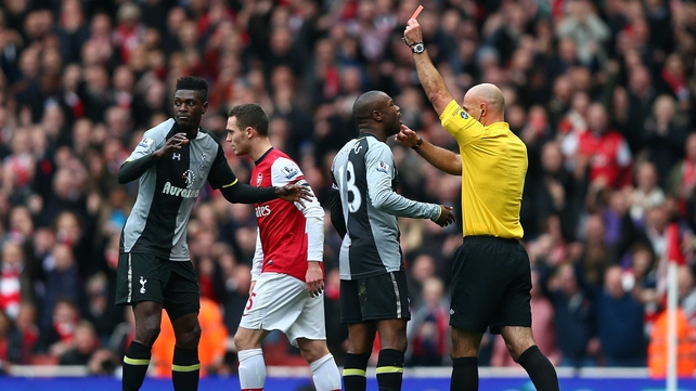 Spurs fell apart after the dismissal of goalscorer Emmanuel Adebayor on 18 minutes