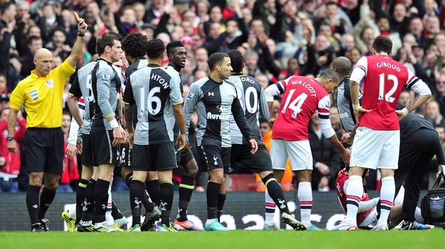 Howard Webb gives Emmanuel Adebayor his marching orders