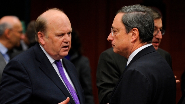 Michael Noonan talks with ECB president Mario Draghi ahead of the meeting Michael Noonan talks with ECB president Mario Draghi ahead of the meeting