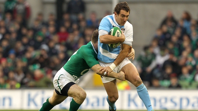 Ireland's Gordon D'Arcy and Santiago Fernandez of Argentina