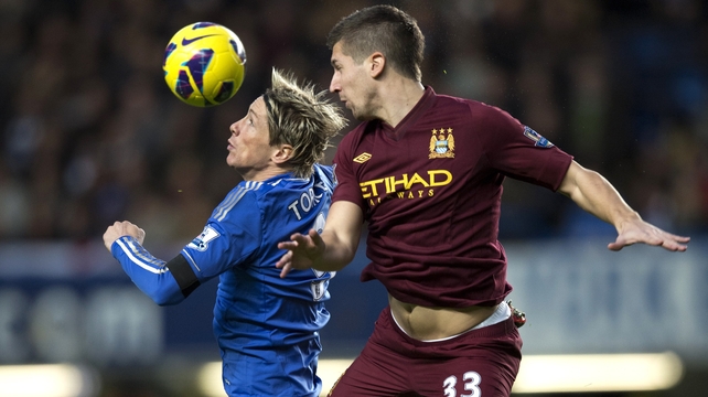 Chelsea's Fernando Torres and Manchester City's Matija Nastasic vie for ball at Stamford Bridge