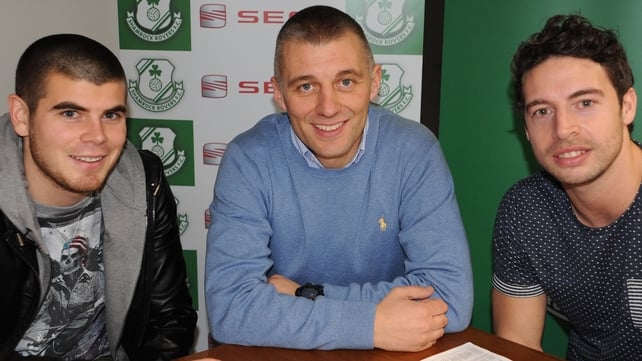 Hoops boss Trevor Croly with new signing Barry Murphy (right) and Conor Powell who has re-signed for Rovers for 2013
