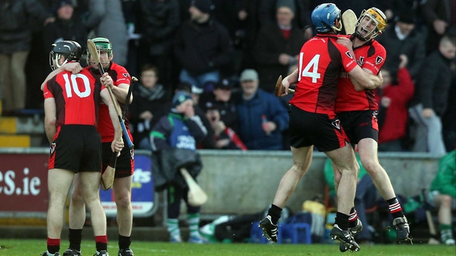 Oulart players celebrate at the final whistle