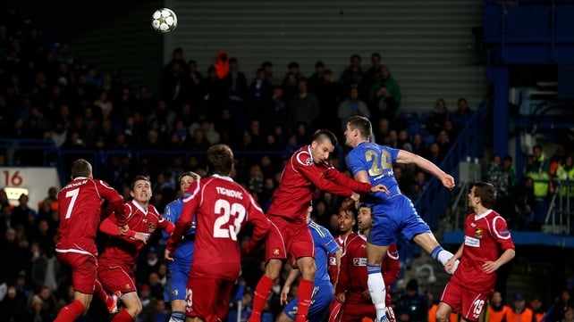 Gary Cahill rises highest to score for Chelsea