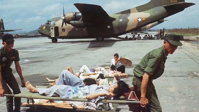 South Vietnamese soldiers carrying wounded civilians in 1972 South Vietnamese soldiers carrying wounded civilians in 1972