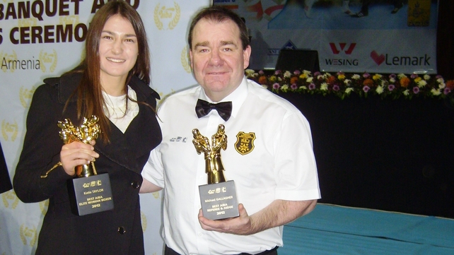 Taylor and Gallagher pictured with their awards