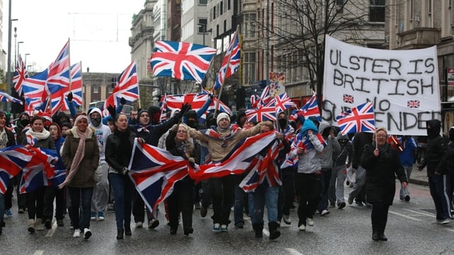 Loyalists have been protesting over the decision to restrict the flying of the union flag since early last month Loyalists have been protesting over the decision to restrict the flying of the union flag since early last month