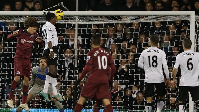 Hugo Rodallega heads home Fulham's winner against Newcastle at Craven Cottage