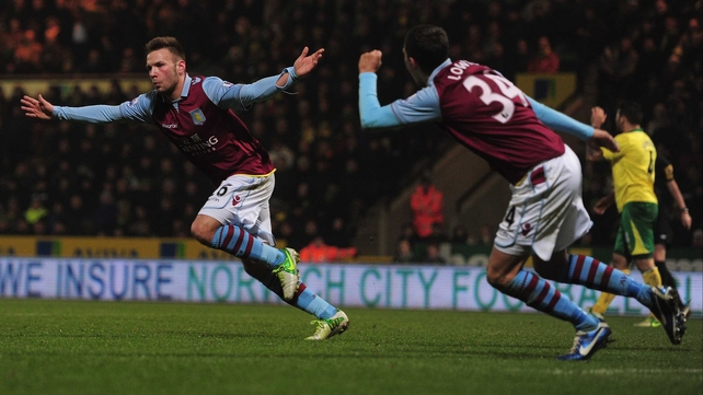 Andreas Wiemann celebrates a goal for Villa
