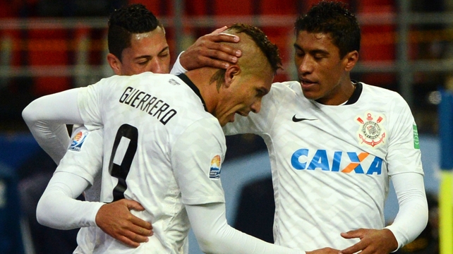 Guerrero gets the congratulations after scoring what proved to be the winner