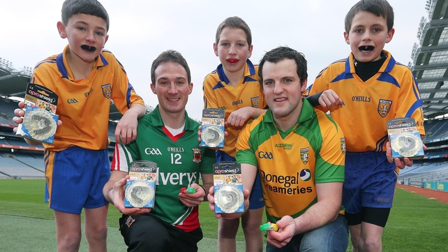 Mayo's Alan Dillon and All-Ireland winning captain Michael Murphy of Donegal at the launch of the initiative in Croke Park