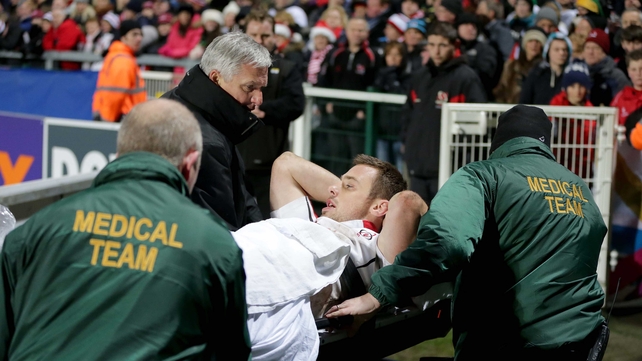 Tommy Bowe was helped from the field in the closing stages in Ravenhill