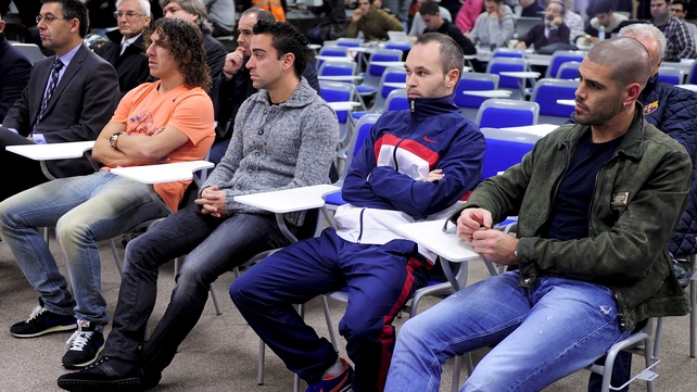 Carles Puyol, Xavi, Andres Iniesta and Victor Valdes attended the press conference