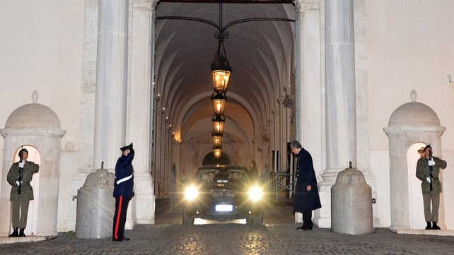 Mario Monti leaving the Quirinal Palace after handing in his resignation to President Giorgio Napolitano last night Mario Monti leaving the Quirinal Palace after handing in his resignation to President Giorgio Napolitano last night