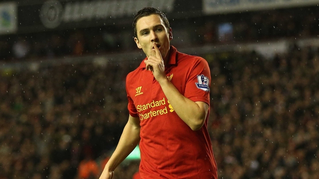 Stewart Downing scored his first Barclays Premier League goal for Liverpool