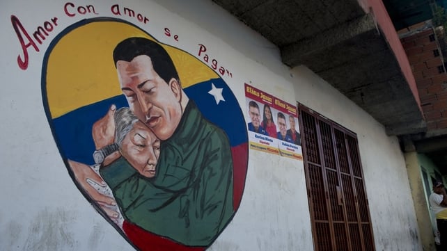 Picture of a wall with an image of Venezuelan President Hugo Chavez Picture of a wall with an image of Venezuelan President Hugo Chavez