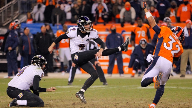Justin Tucker kicks the winning field goal in second overtime as the Baltimore Ravens beat the Denver Broncos in Colorado