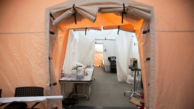The Lehigh Valley Hospital outside Allentown has set up a tent for people who arrive with less-severe flu The Lehigh Valley Hospital outside Allentown has set up a tent for people who arrive with less-severe flu