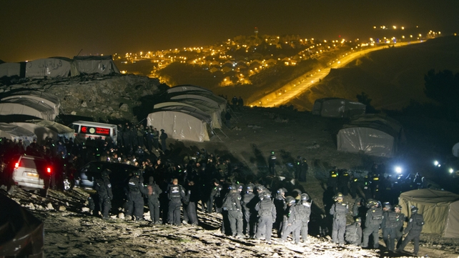 Israeli border police prepare to evacuate Palestinian protesters from the scene in the controversial West Bank area known as E1 Israeli border police prepare to evacuate Palestinian protesters from the scene in the controversial West Bank area known as E1