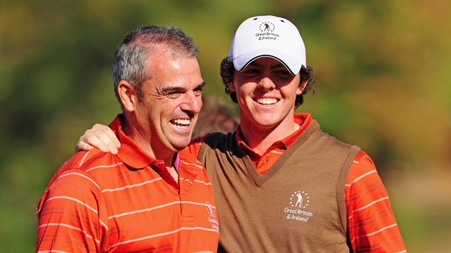 Paul McGinley with Rory McIlroy during the 2009 trophy