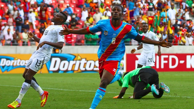 Tresor Mputu celebrates his strike for Congo