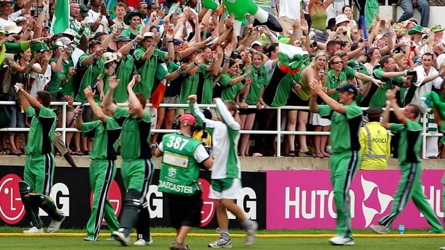 Ireland celebrate on St Patrick's Day after beating Pakistan in the 2007 World Cup at Sabina Park in Kingston