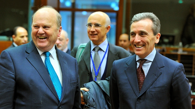 Michael Noonan and Italian Finance Minister Vittorio Grilli chat before this morning's meeting Michael Noonan and Italian Finance Minister Vittorio Grilli chat before this morning's meeting