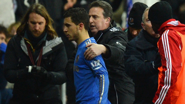 Eden Hazard was sent off as Chelsea were beaten in the Capital One Cup semi-finals