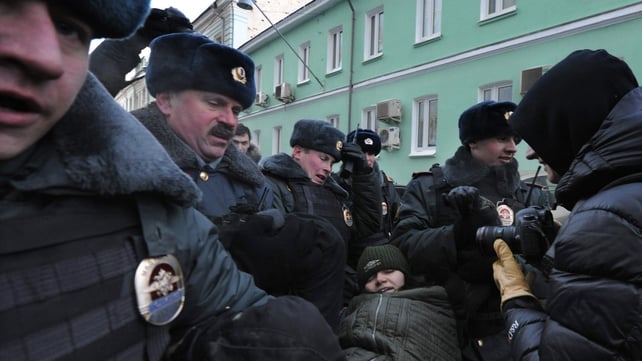 Police said 20 people were arrested amid protests outside the Duma Police said 20 people were arrested amid protests outside the Duma