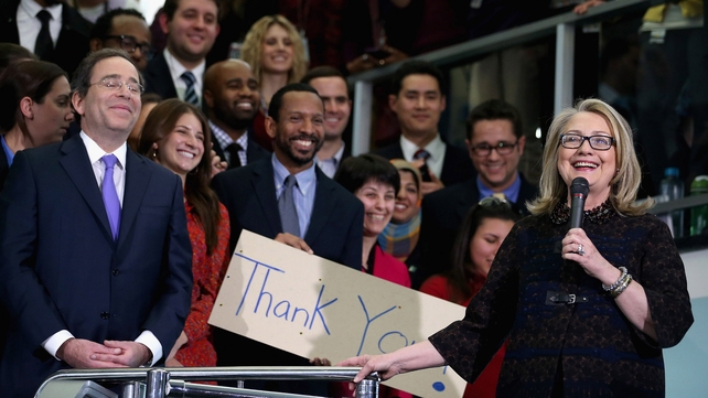 Hillary Clinton told staff at the US State Department that she was proud of the work they had done Hillary Clinton told staff at the US State Department that she was proud of the work they had done