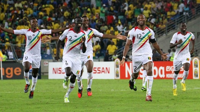 Mali players celebrate after their penalty shoot-out victory over South Africa
