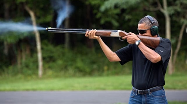 The photo shows Barack Obama shooting at clay targets on the range at Camp David (Pic: White House) The photo shows Barack Obama shooting at clay targets on the range at Camp David (Pic: White House)